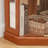 Corner Glass Cabinet Lighted Curio Cabinet Corner Display Case For Living Room, Curio Cabinet, Antique Collection, Wine,Bar Glass Storage Light Included, Dark Oak