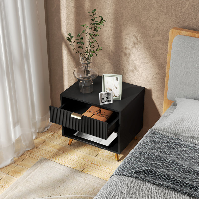 Aleene 50cm W Bedside Table, Black