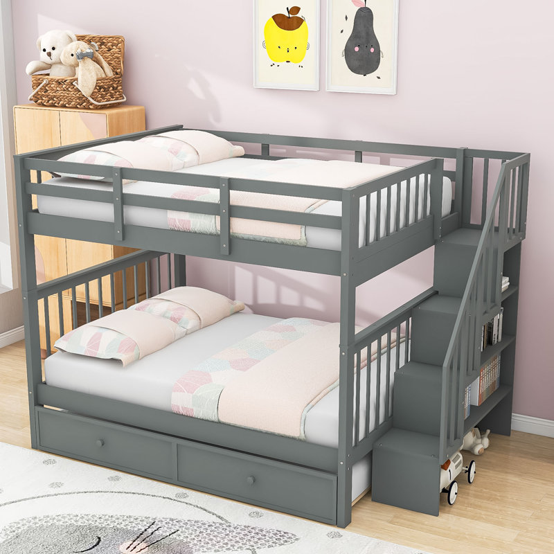 Doresha Kids Bunk Bed with Trundle, Gray, Full Over Full