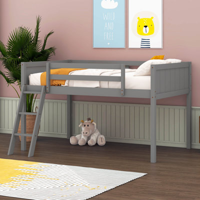 Obryan Twin Size Wood Low Loft Bed with Ladder