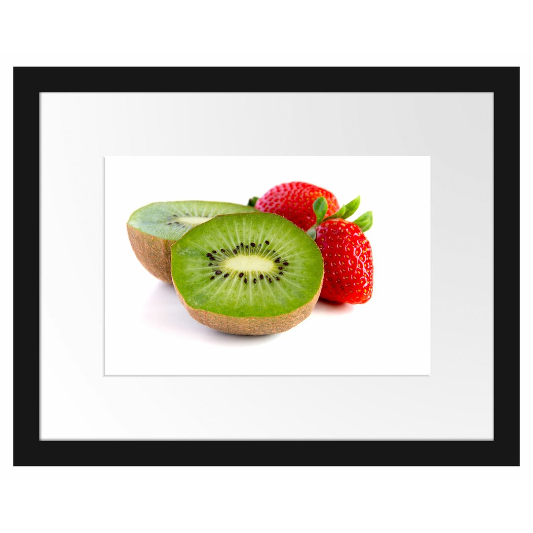 Gerahmtes Poster Kiwi und Erdbeeren