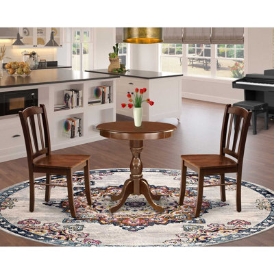 Ensemble de coin repas 3 pièces pour petits espaces comprenant une table ronde avec piédestal et 2 chaises de salle à manger, acajou