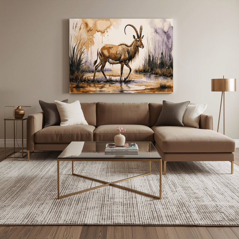 Faune, art mural sur toile beige Sitatunga, H 20 po x l 30 po