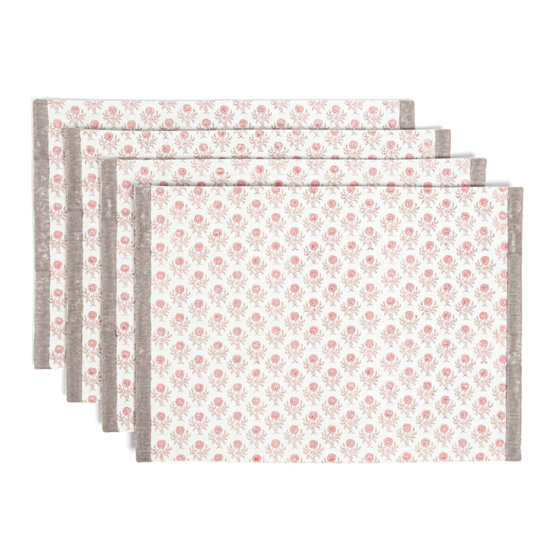 Ensemble de 4 napperons bloqués à la main, Fleur rose