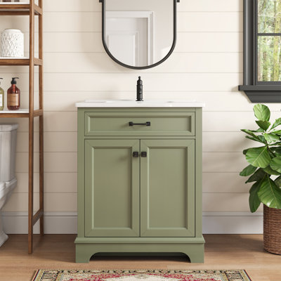Meuble-lavabo simple 28 po avec comptoir en céramique et armoire de rangement à double porte