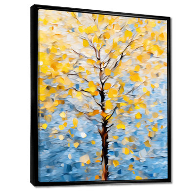 Vibrant Yellow Autumn Tree Blue Sky - Tree Floral Wall Art Decor
