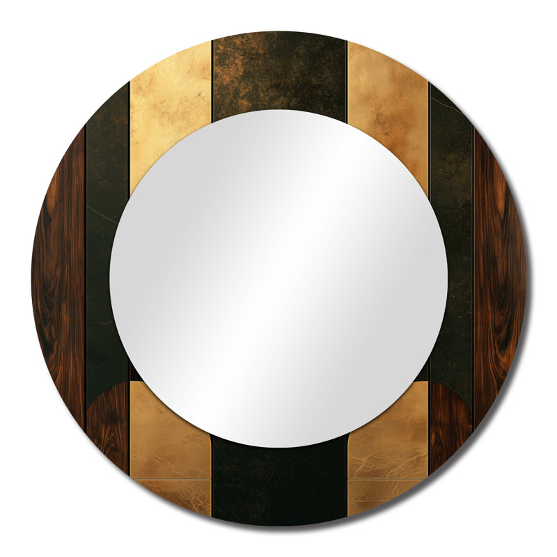 Geometric Walnut Essential Forms I - Abstract Mirror Wall Art - Printed On Metal, 23" x 23"