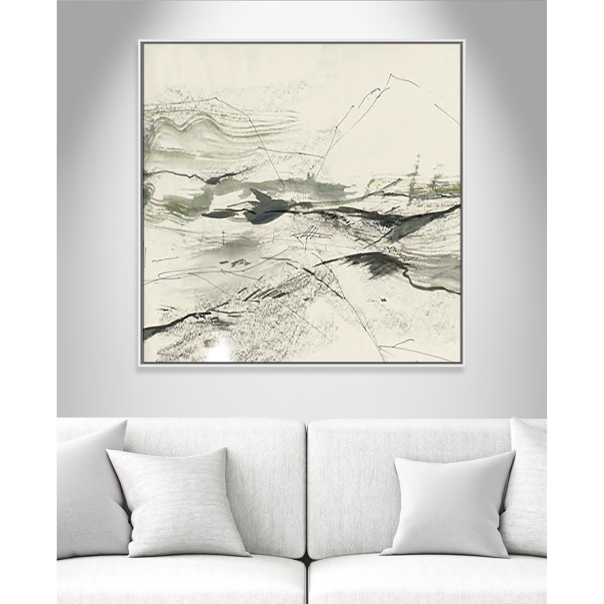 Green Sketches, White Floater Framed, 41.5" H x 41.5" W x 2" D