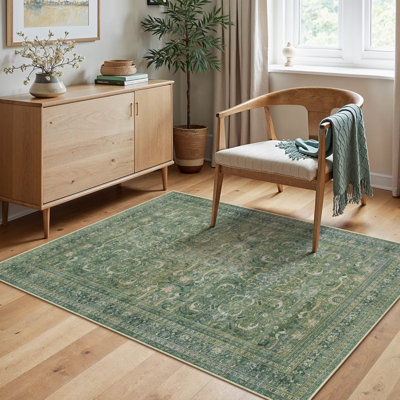 Tapis floral rétro lavable à la machine avec envers en caoutchouc antidérapant