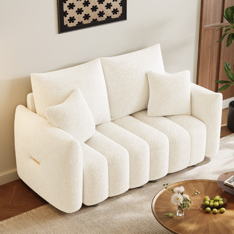 58'' Teddy Fabric Loveseat Modern Upholstered Sofa, Beige White