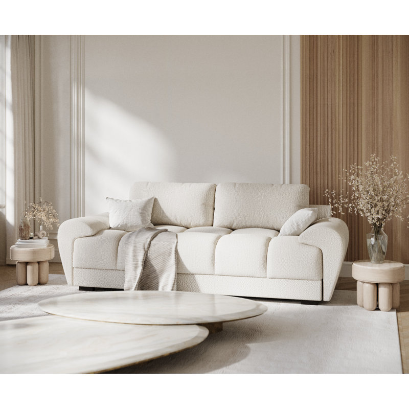 Three-seater round arm Sofa, Ivory Chenille