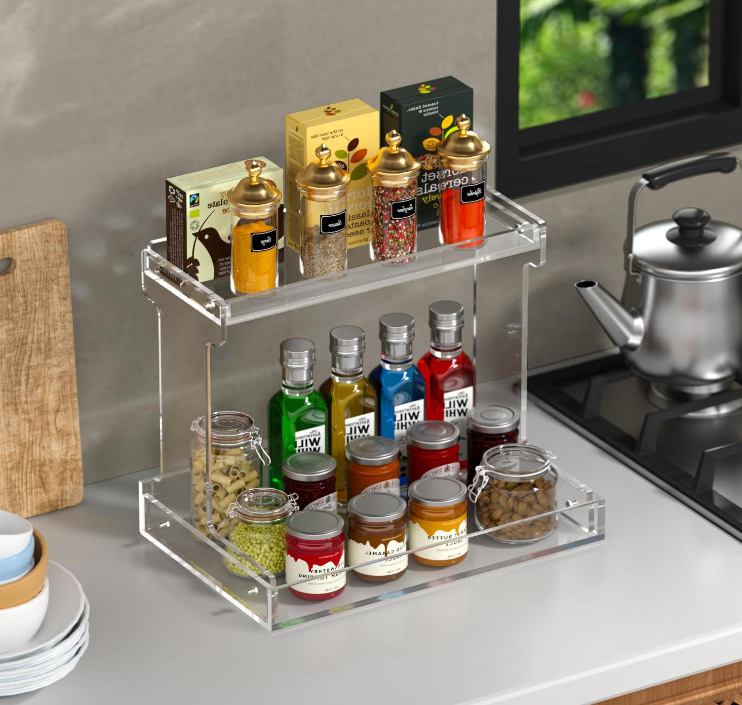 Rebrilliant Bathroom Countertop Organizer, 2-Tier Clear Acrylic Counter Storage Shelf For ...