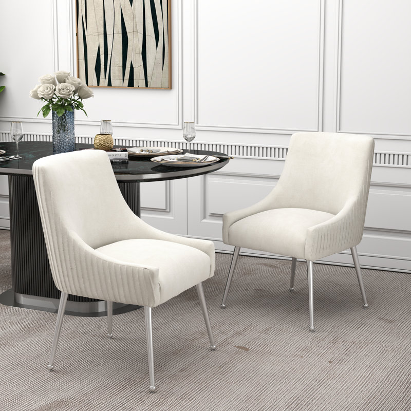 Baudel 19.7'' H Tufted Velvet Upholstered Side Chair, Beige