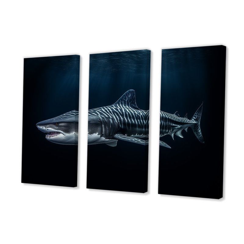 Tiger Shark «II», ensemble d'art mural sur toile, H 32 po x l 48 po