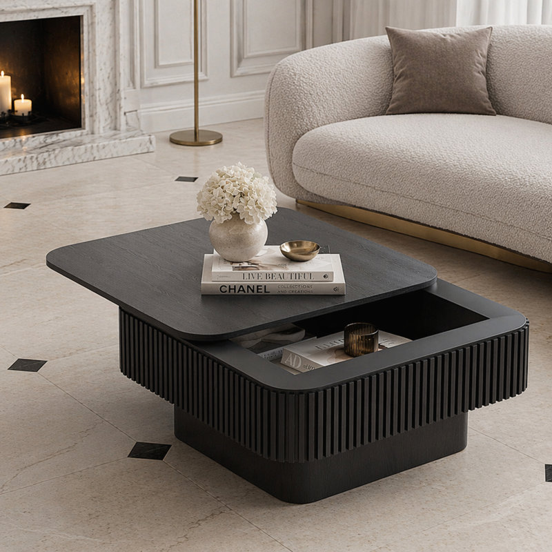 Table basse carrée avec rangement, Noir