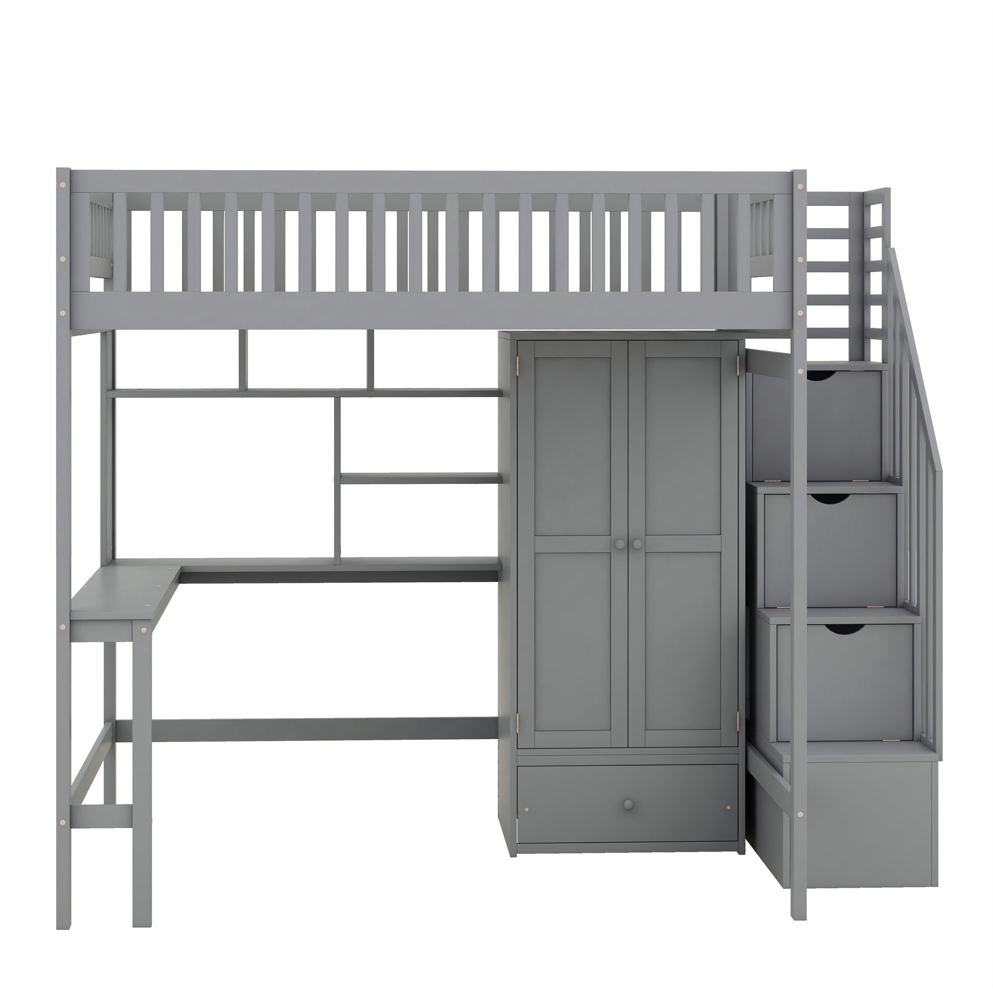 Harriet Bee Loft Bed With Bookshelf, Drawers, Desk, And Wardrobe Wayfair