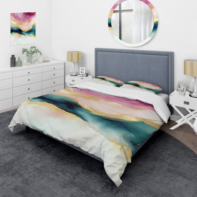 Ensemble de housse de couette Abstract Geode Marble Waves Pink III Bed