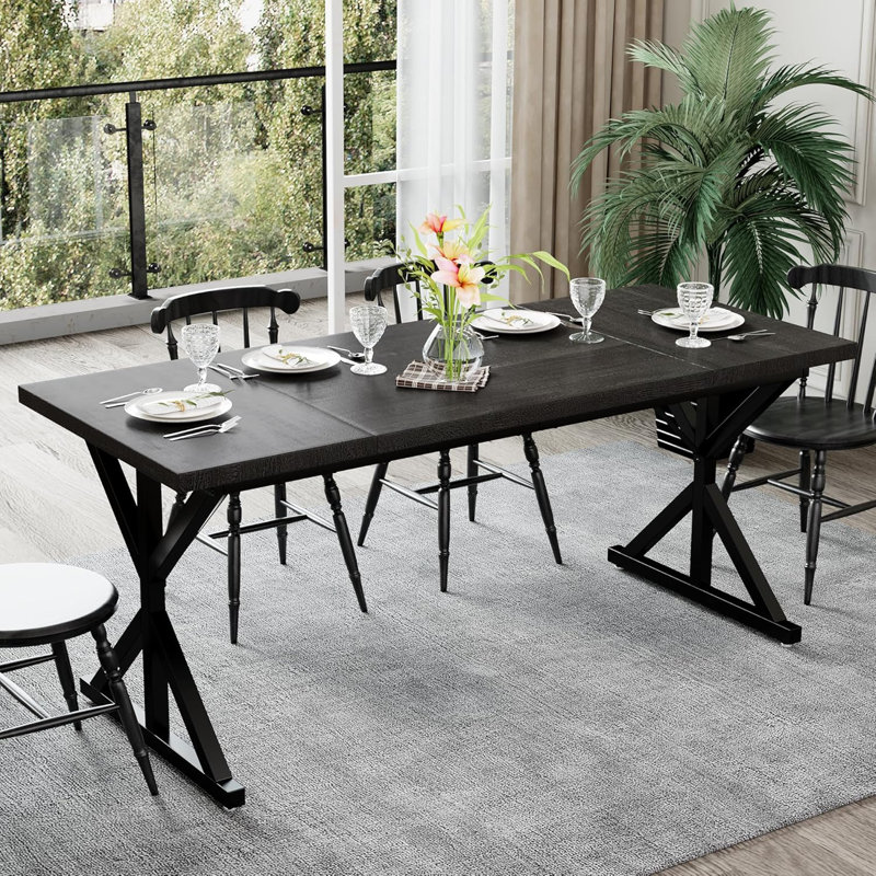 Table de salle à manger 70,87 "Farmhouse, Noir, Noir