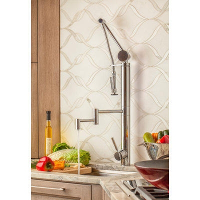 Contemporary Gantry Pulldown Faucet - 18" Articulated Spout