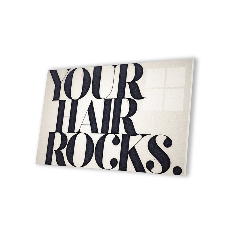 «Your Hair Rocks», impression sur verre acrylique, H 16 po x l 24 po x P 0,25 po