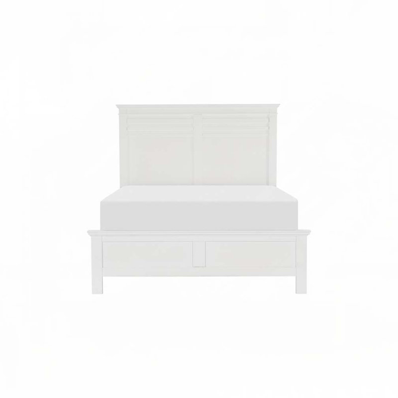Lit à panneau avec tête et pied de lit en bois, Blanc, Queen