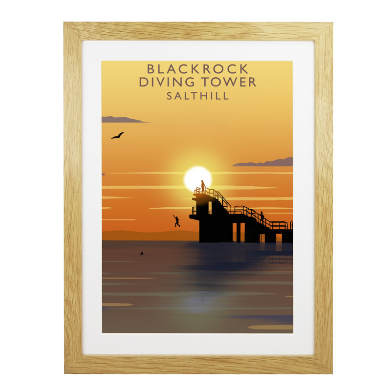 Black Rock Diving Tower Sunset by Richard O'Neil - Print, 43.5 cm H x 33.5 cm W x 2.2 cm D, Oak Wood Frame