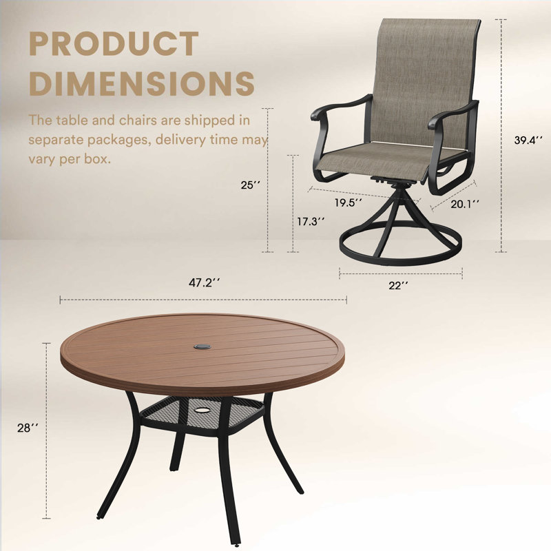 6-Person Outdoor Dining Set, Walnut/Brown