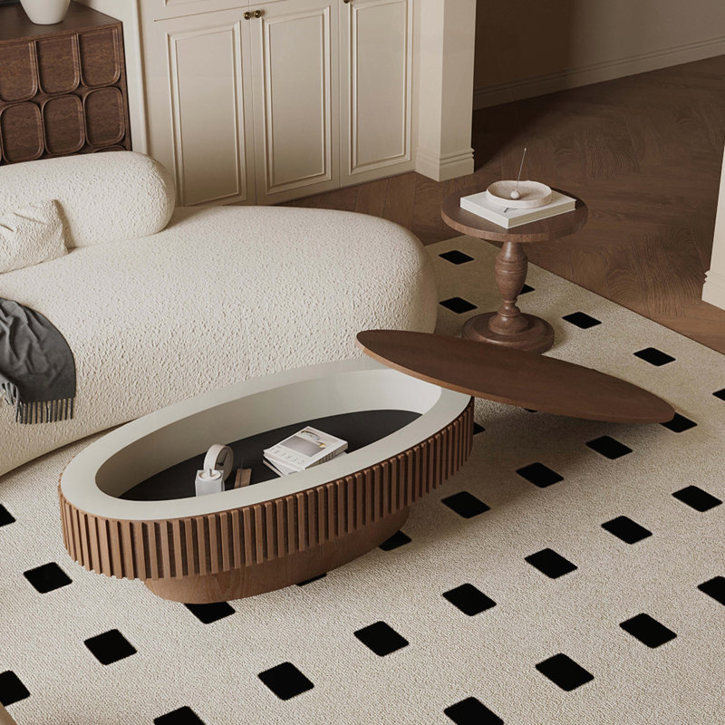 Table basse ovale avec rangement à couvercle rabattable - noyer, 47 po