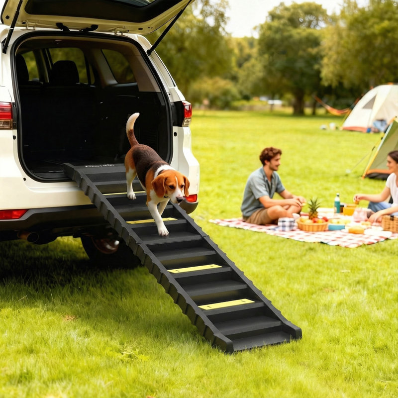 Rampe pour chien pour véhicule utilitaire sport, escalier pliable pour chien de taille moyenne à grande, escalier pliant pour animaux avec bandes et patins antidérapants, supporte jusqu'à 55 lb (10 marches), noir