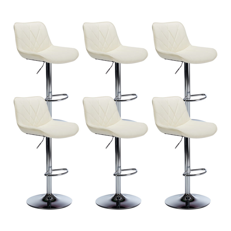 Tabourets de bar réglables à hauteur de comptoir pivotants avec dossier, Crème, crème, 6