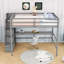 Lit mezzanine double avec bureau, tablettes et escalier de rangement-732194456