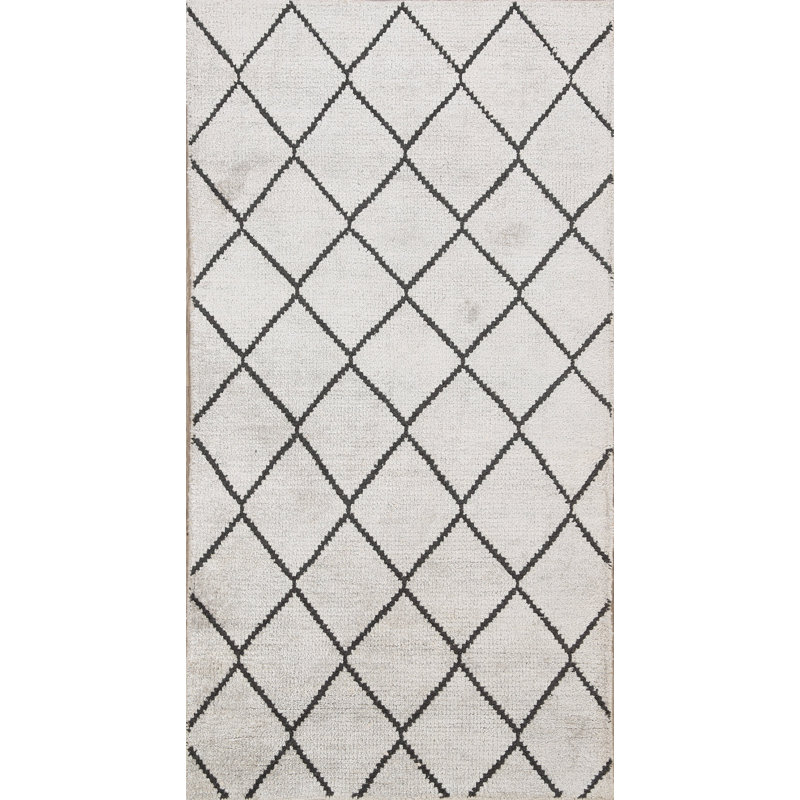 Tapis unique en laine noué à la main ivoire / noir nouvel âge 3 pi 1 po x 5 pi