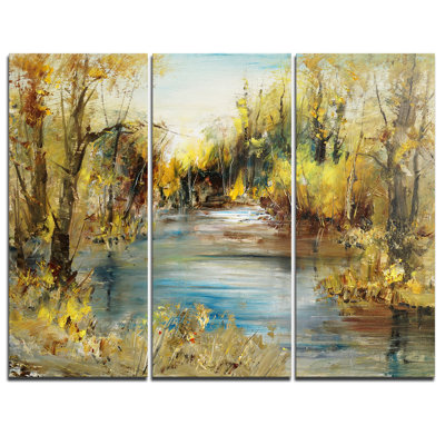 Lake in Forest, peinture à l'huile - ensemble de 3 reproductions d'art sur toiles tendues
