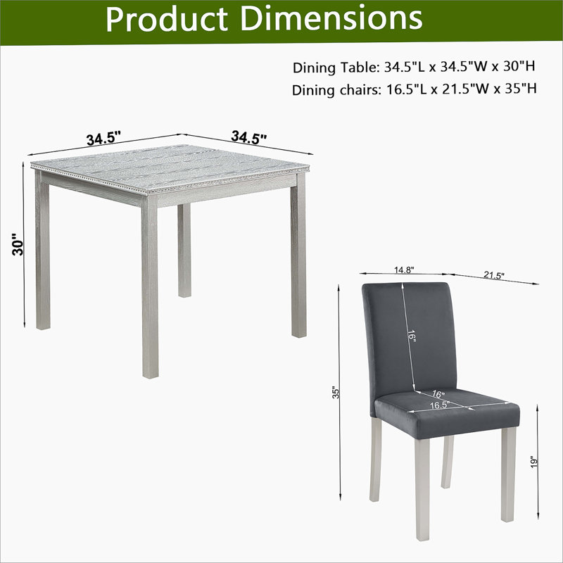 Ensemble de table de salle à manger en bois 5 pièces, ensemble de table de cuisine avec une table carrée et 4 chaises rembourrées, table de salle à manger en bois avec décoration en cristal et ensemble de chaises pour la cuisine,