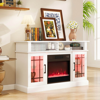Tv Stand With Electric Fireplace Led Lights Remote Controls Storage Cabinets by Ivy Bronx