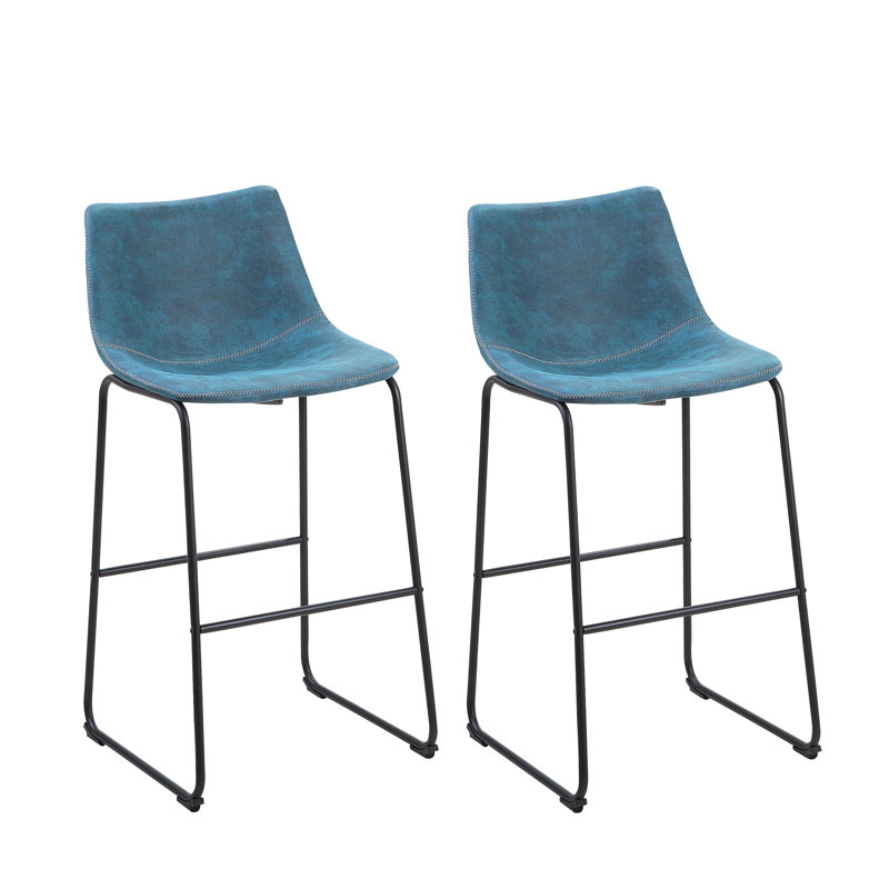 Mateyka Upholstered Counter Stool with Metal Frame, Blue