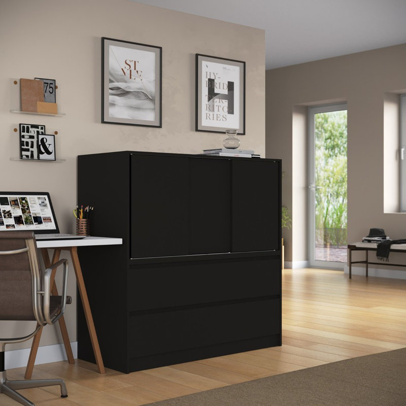 Solid Wood Rectangle Accent Cabinet, Black