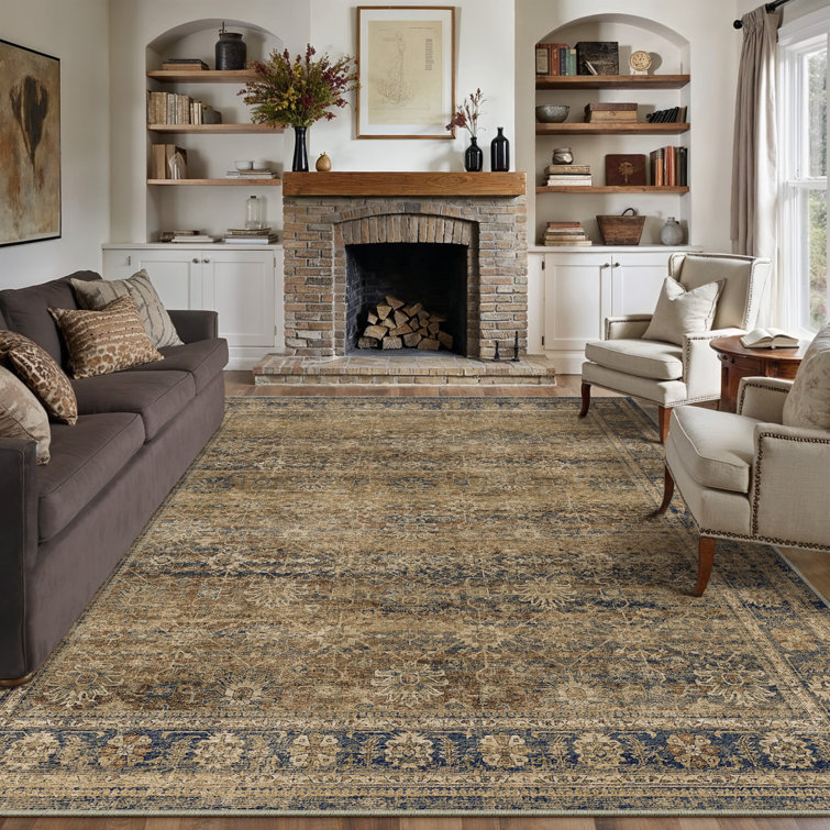 Ladonya Vintage Washable Brown Area Rug with Non-Slip Backing