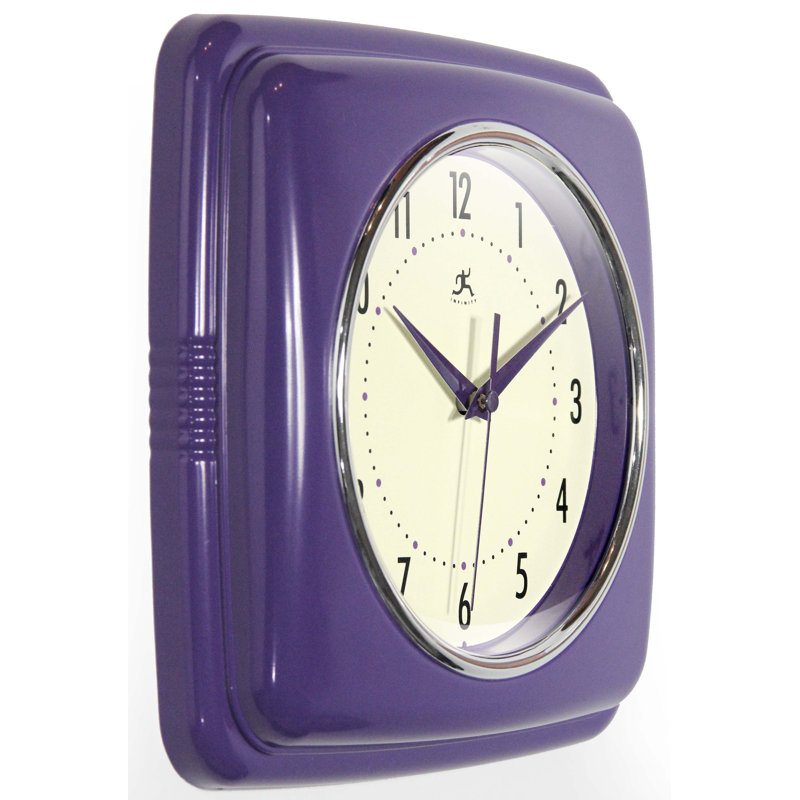 Orrwell Square Plastic Wall Clock 9.25 Inches, Purple