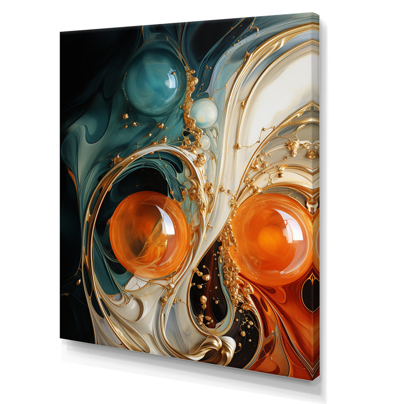 Orange encre tempête IV - art mural abstrait, Toile tendue, H 20 po x l 12 po x P 1 po