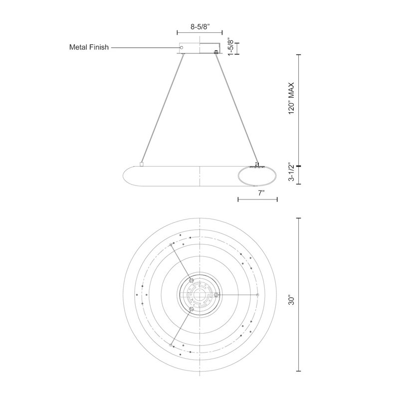 1 - Light LED Pendant, 125.13" H x 30" W x 30" D