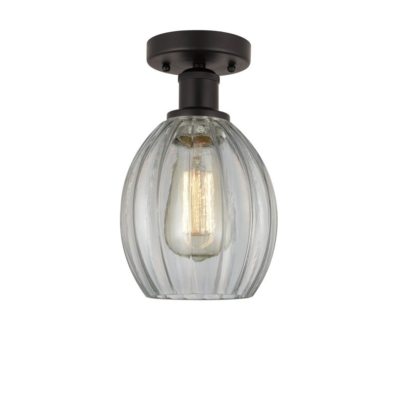 Plafonnier semi-encastré en verre Bolduc, Bronze huilé, H 10,75 po x l 6 po x P 6 po, Transparent