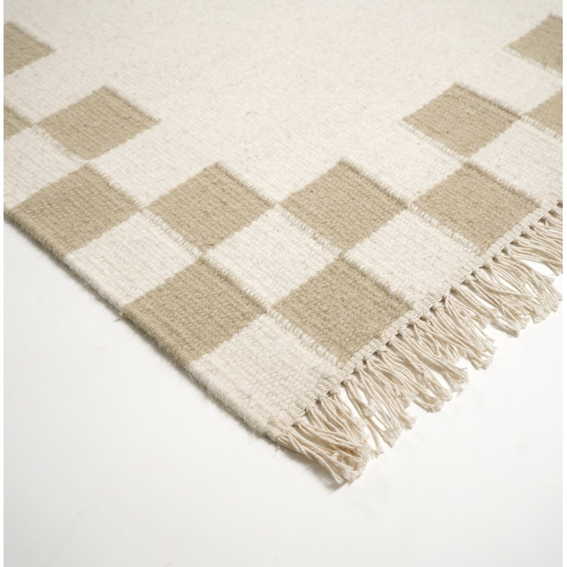 Devarious Flatweave Check Border Hand Woven Area Rug - Traditional Kilim Craftsmanship Inspired, Rectangle 120 x 170 cm