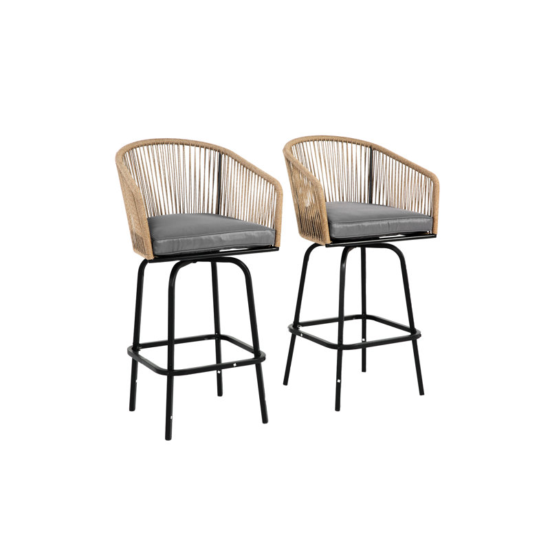 Tabourets de bar gris Chaises toutes saisons pour le patio, la cour, le jardin, la piscine et le balcon. Fabrication, assemblage sans effort 2 - Gris. Piscine, balcon et terrasse. Structure en acier, facile