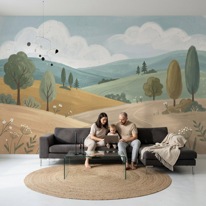 Décoration murale pastorale paysage roulant Rolling Hills, Texturé non collé, 160 po x 108 po