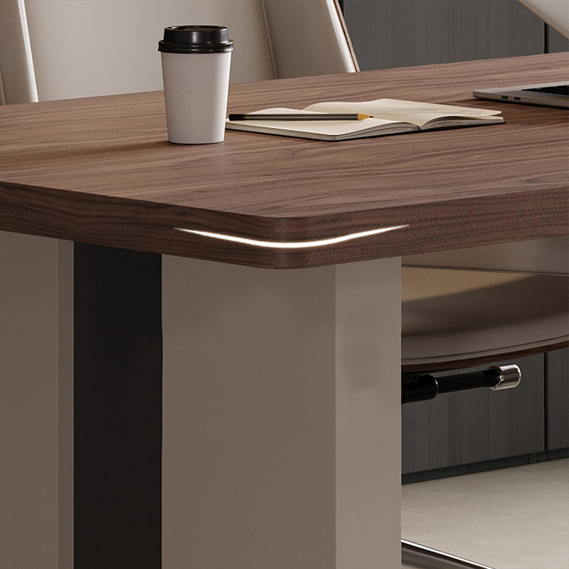 Nut-brown+Beige Rectangular Manufactured Wood desk, 29.53" H x 62.99" W x 31.5" D