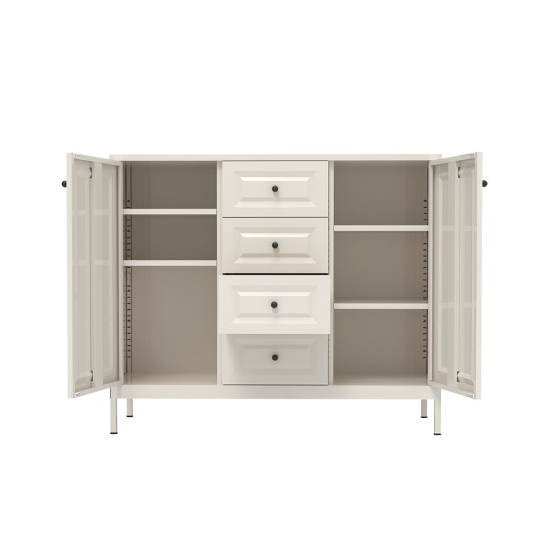 Storage Sideboard Buffet Cabinet With Adjustable Shelves 4 Drawers And 2 Doors For Organizing Spaces