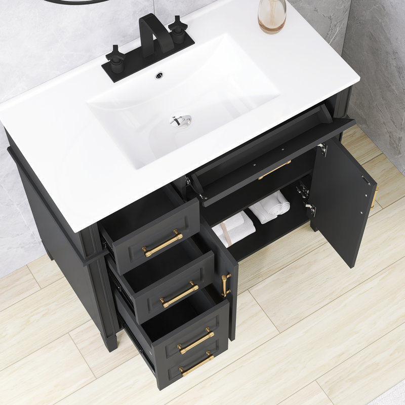 Ensemble de meuble-lavabo autoportant 36 po avec comptoir en céramique 36 po, Noir