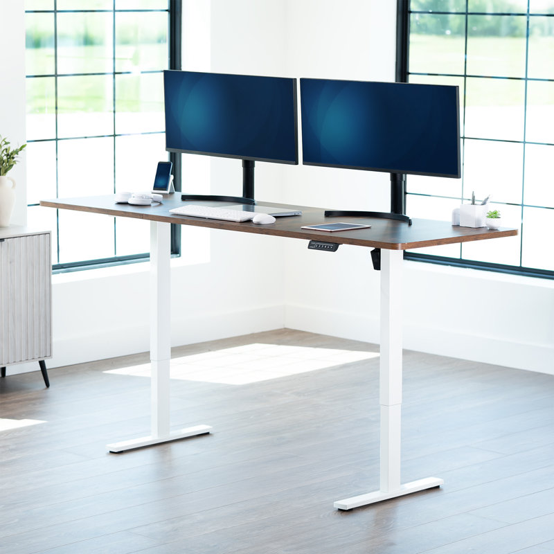 Poste de travail électrique Vivo, L 82,7 po, Blanc, Brun rétro