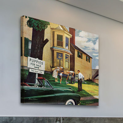 Picking A Puppy by Stevan Dohanos - Wrapped Canvas Painting